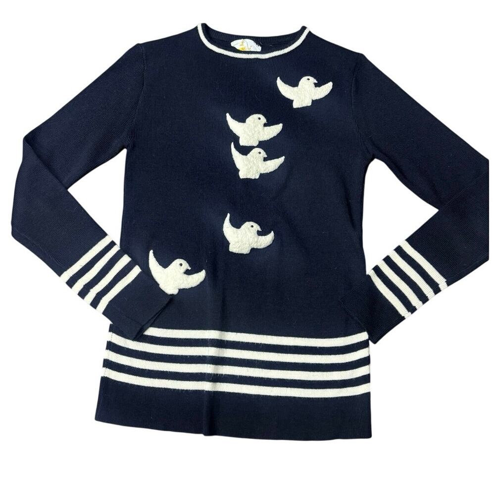 Tami Vintage Navy Bird Sweater Striped Nautical Knit Hong Kong Women’s Small